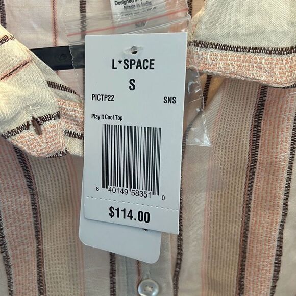 L Space Womens Small Play It Cool Top Beige Coral Stripe Wrap Cruise Wear NWT - Picture 2 of 5
